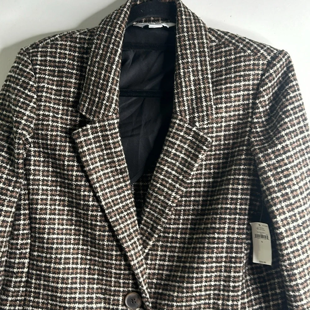 Old navy plaid checker blazer brown black beige size S new office career